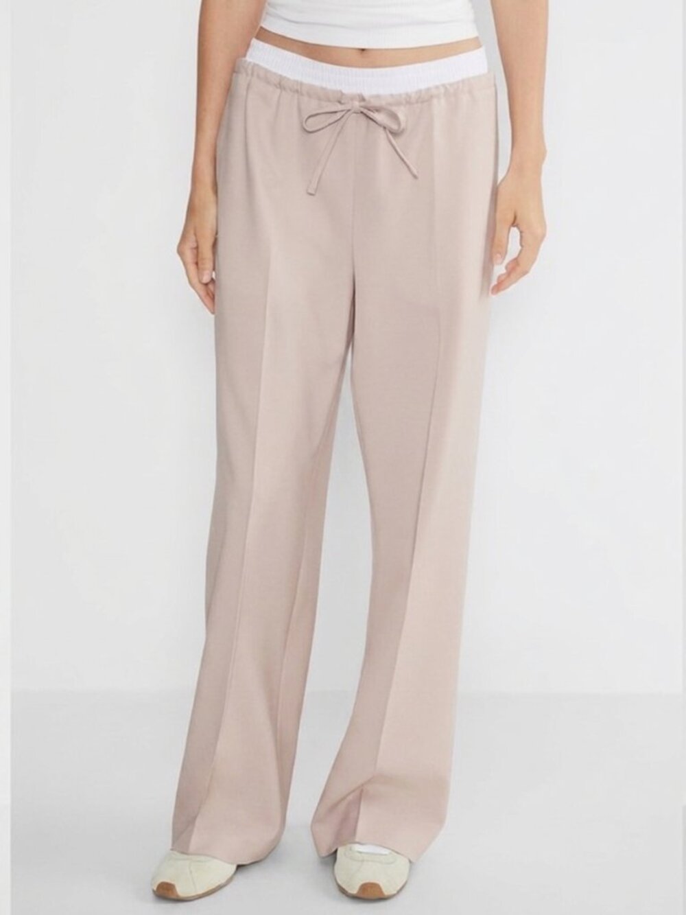 Aritzia Babaton Equity Pant Matte Pearl Wide Leg Wool Trousers Women Size Small